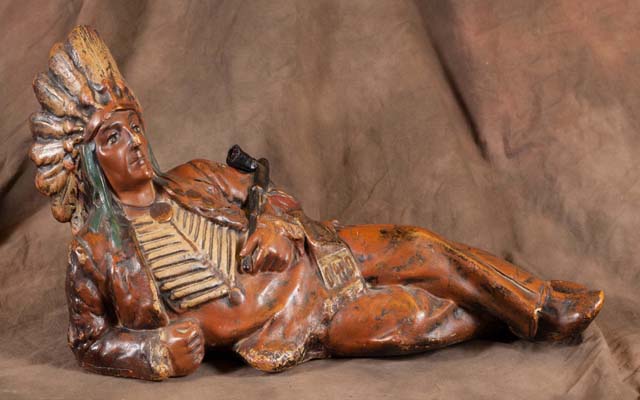 Ohio Match Co. Chalkware Native American Reclining with Pipe